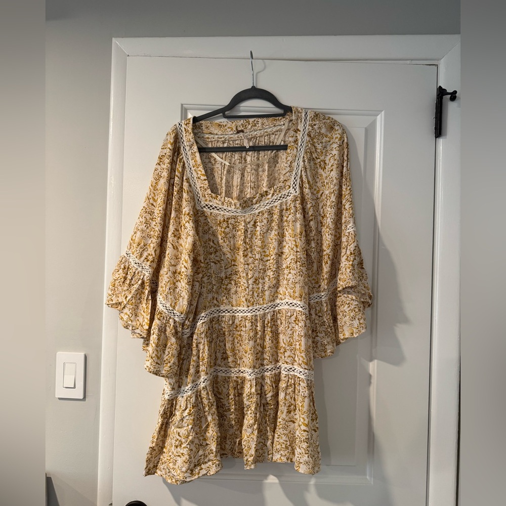 Free People Yellow Floral Oversized Top